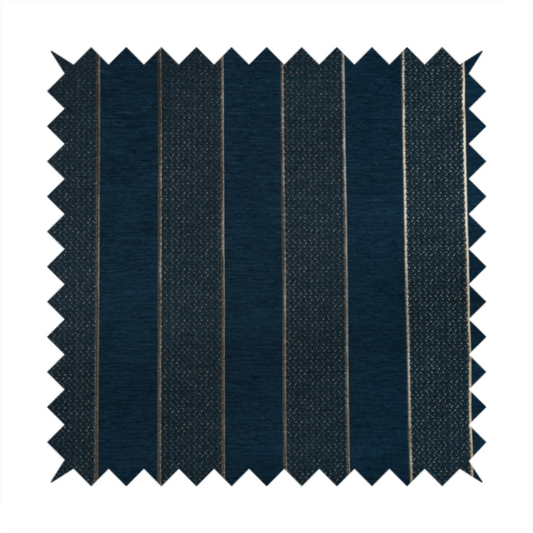 Ayon Striped Pattern Blue Gold Coloured With Shine Furnishing Fabric CTR-1283