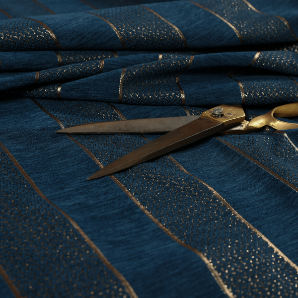 Ayon Striped Pattern Blue Gold Coloured With Shine Furnishing Fabric CTR-1283 - Roman Blinds