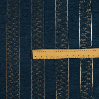 Ayon Striped Pattern Blue Gold Coloured With Shine Furnishing Fabric CTR-1283 - Roman Blinds