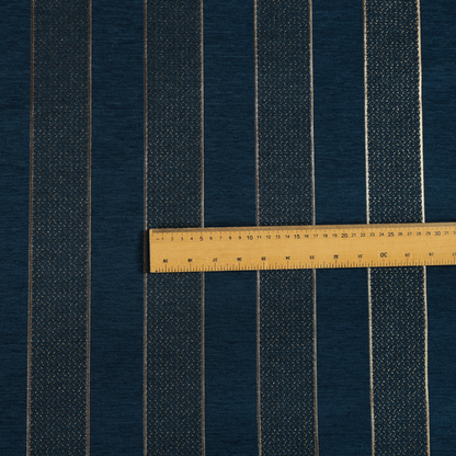 Ayon Striped Pattern Blue Gold Coloured With Shine Furnishing Fabric CTR-1283