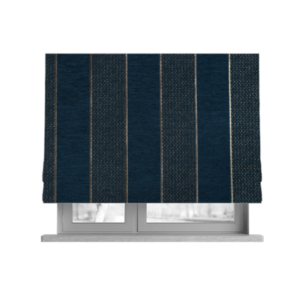 Ayon Striped Pattern Blue Gold Coloured With Shine Furnishing Fabric CTR-1283 - Roman Blinds