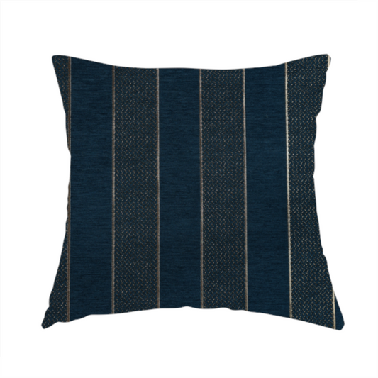 Ayon Striped Pattern Blue Gold Coloured With Shine Furnishing Fabric CTR-1283 - Handmade Cushions