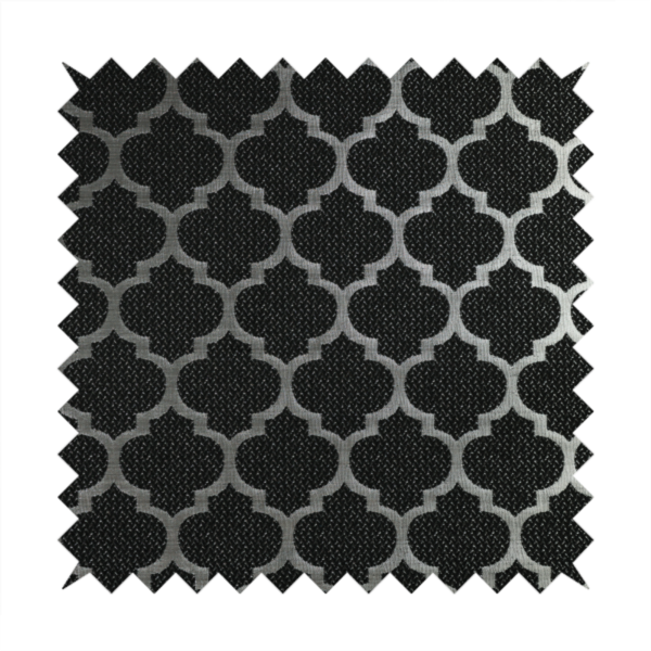 Ayon Damask Pattern Black Silver Coloured With Shine Furnishing Fabric CTR-1284