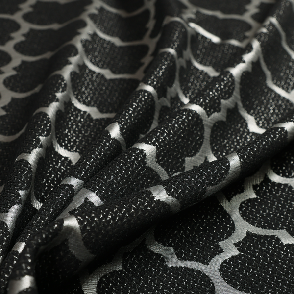 Ayon Damask Pattern Black Silver Coloured With Shine Furnishing Fabric CTR-1284 - Handmade Cushions