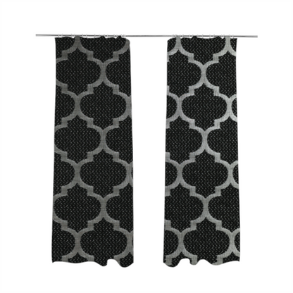 Ayon Damask Pattern Black Silver Coloured With Shine Furnishing Fabric CTR-1284 - Made To Measure Curtains