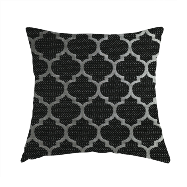 Ayon Damask Pattern Black Silver Coloured With Shine Furnishing Fabric CTR-1284 - Handmade Cushions