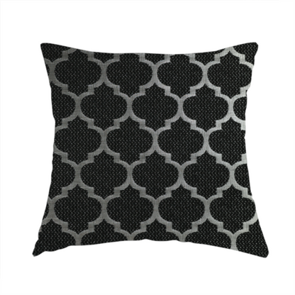 Ayon Damask Pattern Black Silver Coloured With Shine Furnishing Fabric CTR-1284 - Handmade Cushions