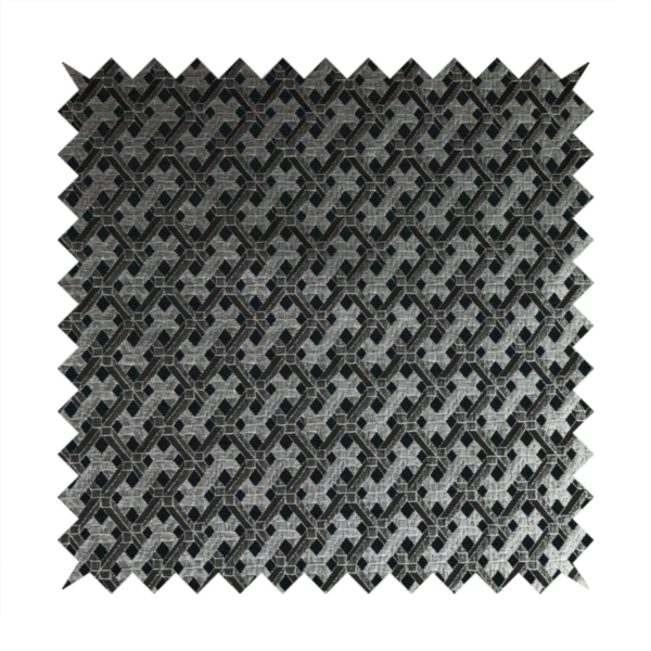 Ayon Geometric Pattern Black Silver Coloured With Shine Furnishing Fabric CTR-1285 - Roman Blinds