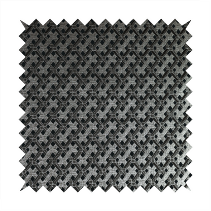 Ayon Geometric Pattern Black Silver Coloured With Shine Furnishing Fabric CTR-1285 - Made To Measure Curtains