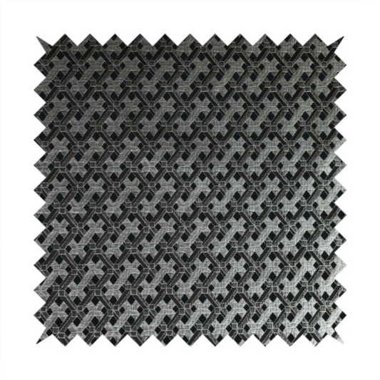 Ayon Geometric Pattern Black Silver Coloured With Shine Furnishing Fabric CTR-1285