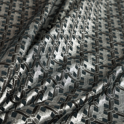 Ayon Geometric Pattern Black Silver Coloured With Shine Furnishing Fabric CTR-1285 - Made To Measure Curtains