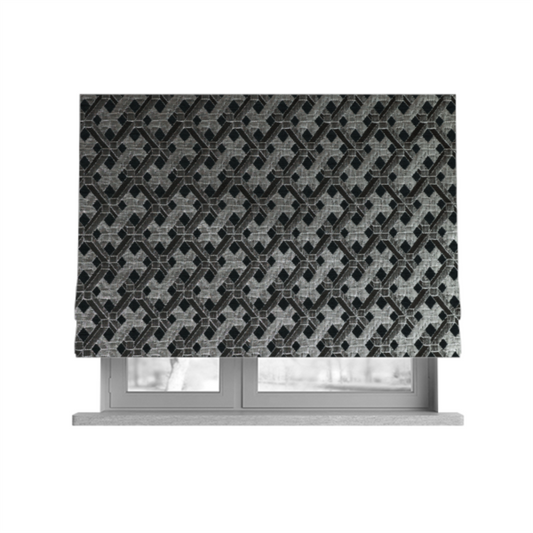 Ayon Geometric Pattern Black Silver Coloured With Shine Furnishing Fabric CTR-1285 - Roman Blinds