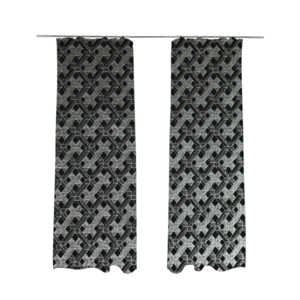 Ayon Geometric Pattern Black Silver Coloured With Shine Furnishing Fabric CTR-1285 - Made To Measure Curtains