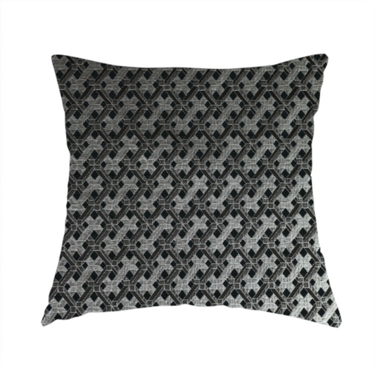 Ayon Geometric Pattern Black Silver Coloured With Shine Furnishing Fabric CTR-1285 - Handmade Cushions