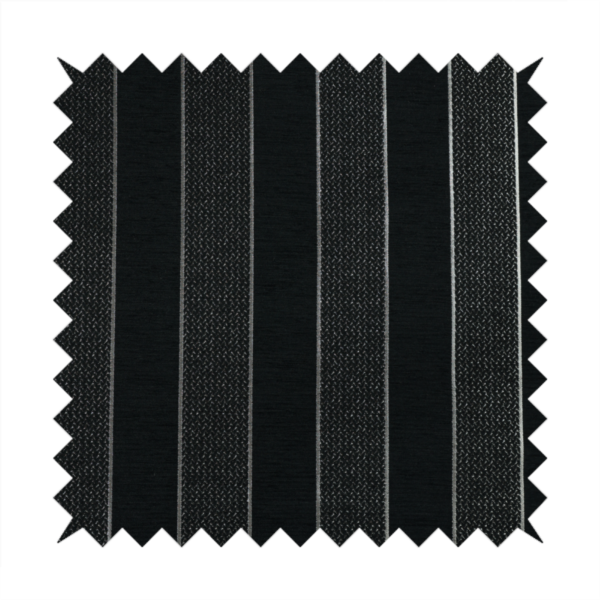 Ayon Stripe Pattern Black Silver Coloured With Shine Furnishing Fabric CTR-1286