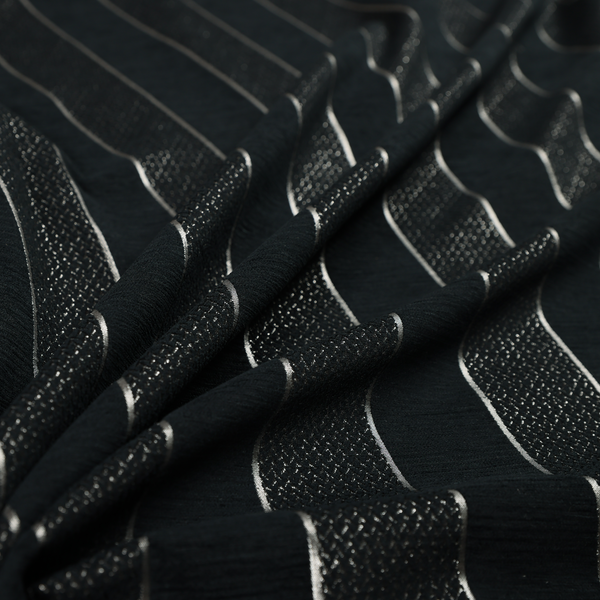 Ayon Stripe Pattern Black Silver Coloured With Shine Furnishing Fabric CTR-1286 - Handmade Cushions