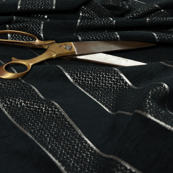 Ayon Stripe Pattern Black Silver Coloured With Shine Furnishing Fabric CTR-1286 - Handmade Cushions