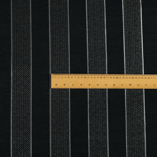 Ayon Stripe Pattern Black Silver Coloured With Shine Furnishing Fabric CTR-1286 - Roman Blinds