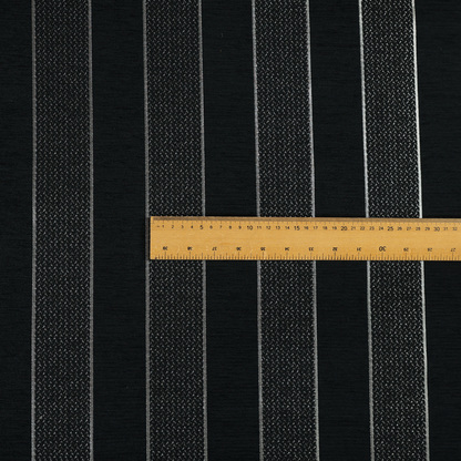 Ayon Stripe Pattern Black Silver Coloured With Shine Furnishing Fabric CTR-1286 - Roman Blinds