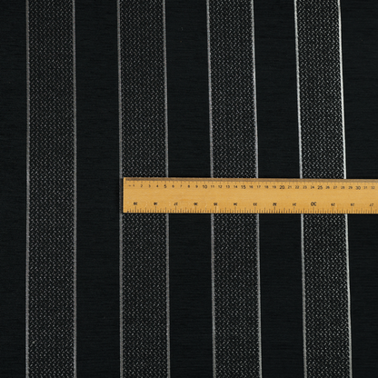 Ayon Stripe Pattern Black Silver Coloured With Shine Furnishing Fabric CTR-1286 - Made To Measure Curtains