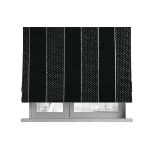 Ayon Stripe Pattern Black Silver Coloured With Shine Furnishing Fabric CTR-1286 - Roman Blinds