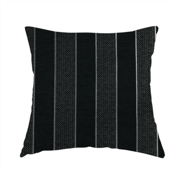 Ayon Stripe Pattern Black Silver Coloured With Shine Furnishing Fabric CTR-1286 - Handmade Cushions