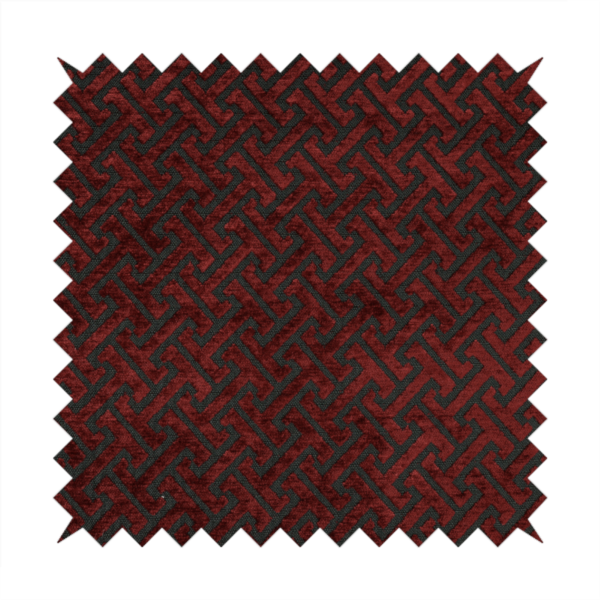 Napier Greek Key Geometric Pattern Red Chenille Upholstery Fabric CTR-1287 - Roman Blinds