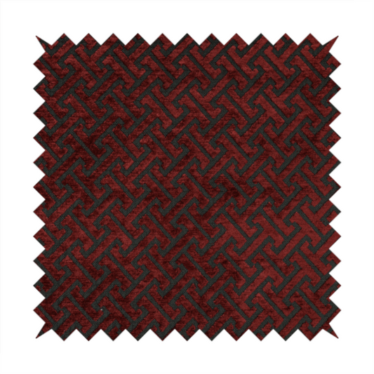 Napier Greek Key Geometric Pattern Red Chenille Upholstery Fabric CTR-1287