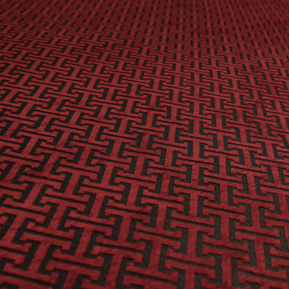 Napier Greek Key Geometric Pattern Red Chenille Upholstery Fabric CTR-1287 - Roman Blinds