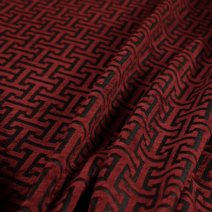 Napier Greek Key Geometric Pattern Red Chenille Upholstery Fabric CTR-1287 - Roman Blinds