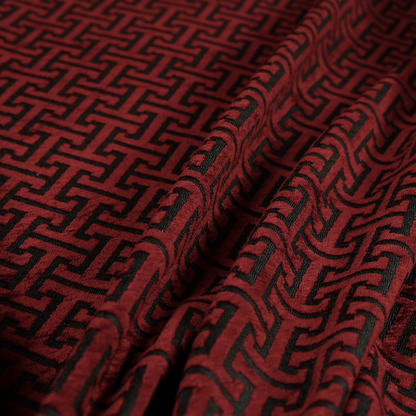 Napier Greek Key Geometric Pattern Red Chenille Upholstery Fabric CTR-1287 - Handmade Cushions