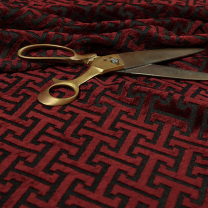 Napier Greek Key Geometric Pattern Red Chenille Upholstery Fabric CTR-1287 - Roman Blinds