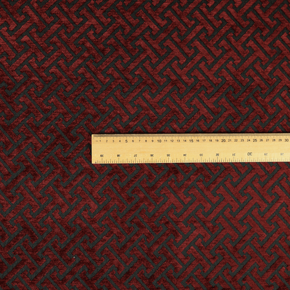 Napier Greek Key Geometric Pattern Red Chenille Upholstery Fabric CTR-1287 - Roman Blinds