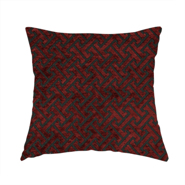 Napier Greek Key Geometric Pattern Red Chenille Upholstery Fabric CTR-1287 - Handmade Cushions