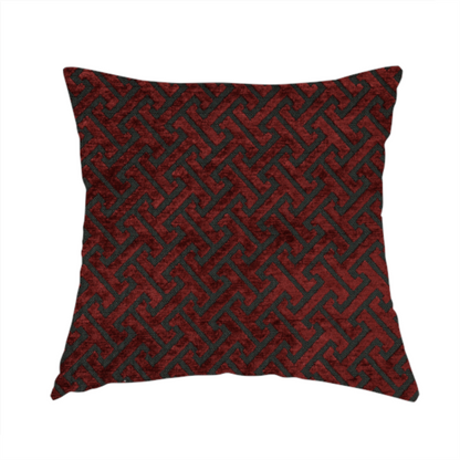 Napier Greek Key Geometric Pattern Red Chenille Upholstery Fabric CTR-1287 - Handmade Cushions