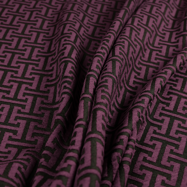 Napier Greek Key Geometric Pattern Purple Chenille Upholstery Fabric CTR-1288