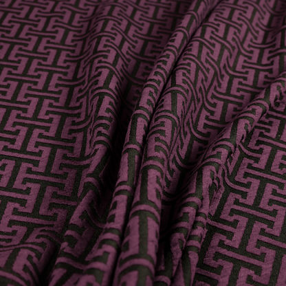 Napier Greek Key Geometric Pattern Purple Chenille Upholstery Fabric CTR-1288