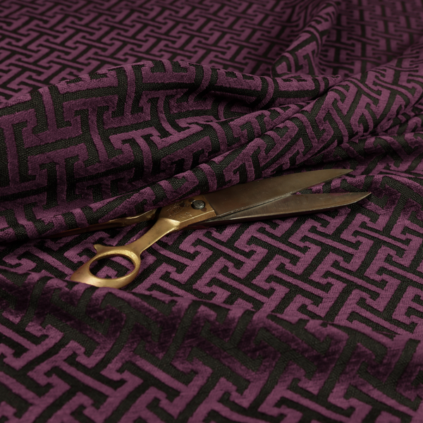 Napier Greek Key Geometric Pattern Purple Chenille Upholstery Fabric CTR-1288 - Roman Blinds