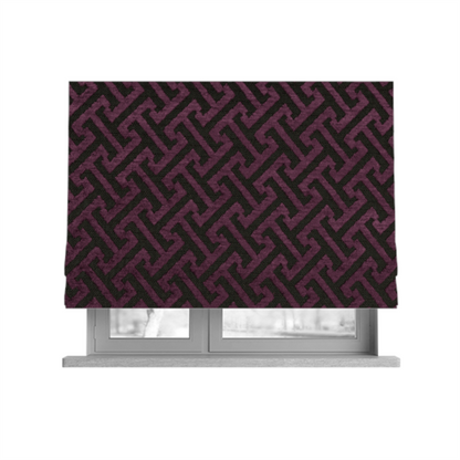 Napier Greek Key Geometric Pattern Purple Chenille Upholstery Fabric CTR-1288 - Roman Blinds