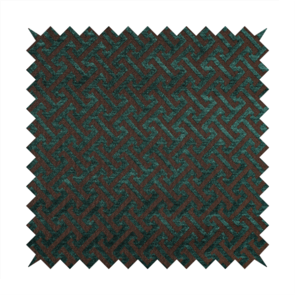 Napier Greek Key Geometric Pattern Teal Chenille Upholstery Fabric CTR-1289 - Roman Blinds