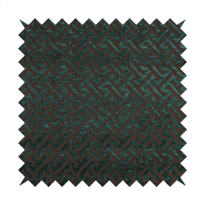 Napier Greek Key Geometric Pattern Teal Chenille Upholstery Fabric CTR-1289 - Roman Blinds