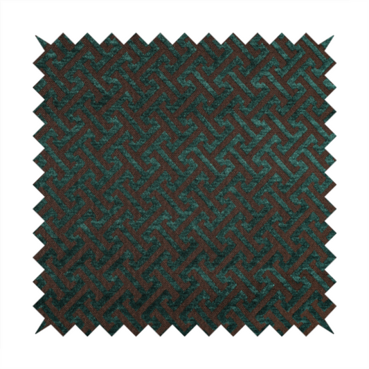 Napier Greek Key Geometric Pattern Teal Chenille Upholstery Fabric CTR-1289