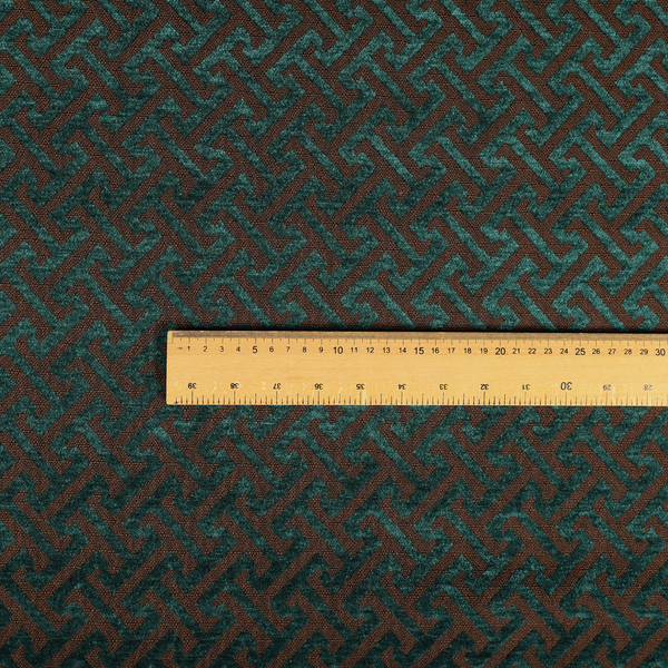 Napier Greek Key Geometric Pattern Teal Chenille Upholstery Fabric CTR-1289 - Made To Measure Curtains