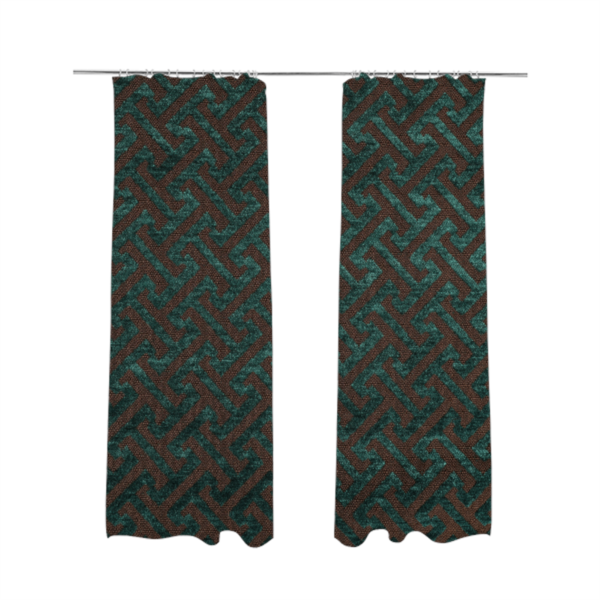 Napier Greek Key Geometric Pattern Teal Chenille Upholstery Fabric CTR-1289 - Made To Measure Curtains