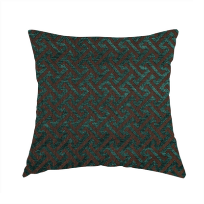 Napier Greek Key Geometric Pattern Teal Chenille Upholstery Fabric CTR-1289 - Handmade Cushions