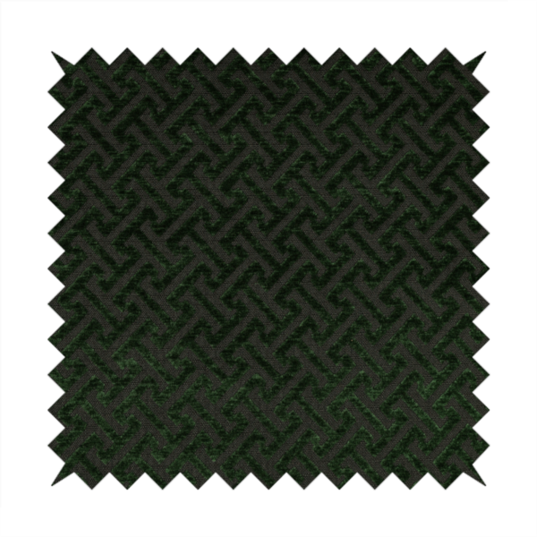 Napier Greek Key Geometric Pattern Green Chenille Upholstery Fabric CTR-1290 - Roman Blinds