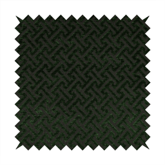 Napier Greek Key Geometric Pattern Green Chenille Upholstery Fabric CTR-1290