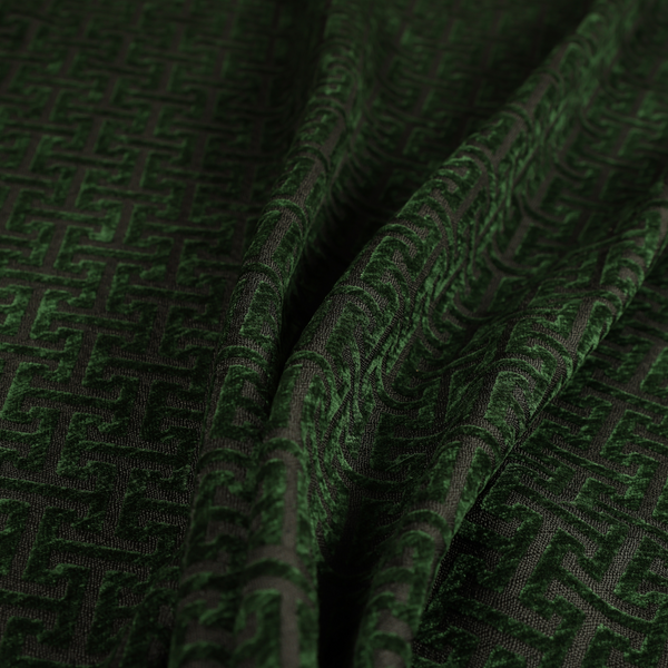 Napier Greek Key Geometric Pattern Green Chenille Upholstery Fabric CTR-1290 - Made To Measure Curtains