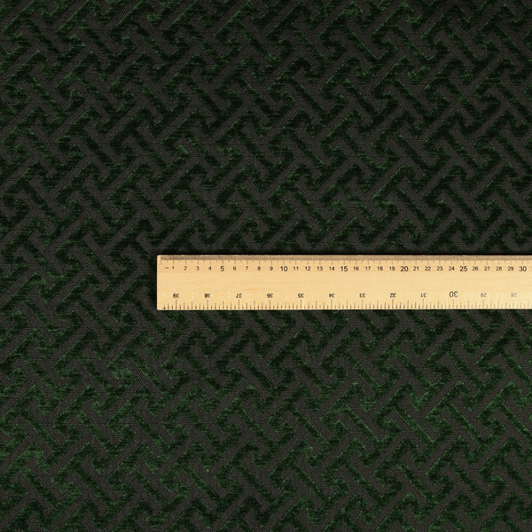 Napier Greek Key Geometric Pattern Green Chenille Upholstery Fabric CTR-1290 - Made To Measure Curtains