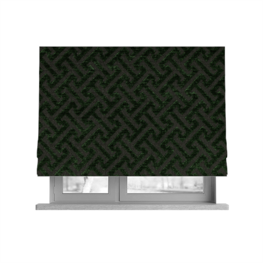 Napier Greek Key Geometric Pattern Green Chenille Upholstery Fabric CTR-1290 - Roman Blinds